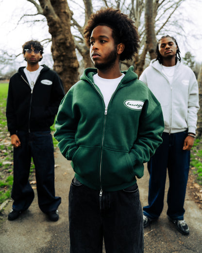 FLEECED ESSENTIAL ZIP HOODIE [FOREST GREEN]