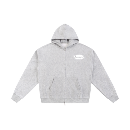 FLEECED ESSENTIAL ZIP HOODIE - [LIGHT GREY]