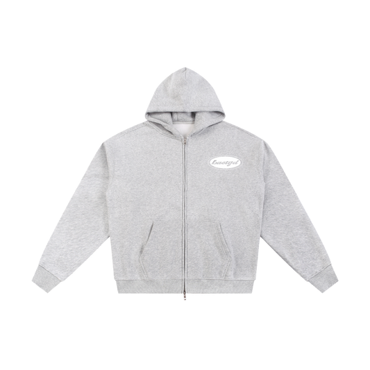 FLEECED ESSENTIAL ZIP HOODIE - [LIGHT GREY]